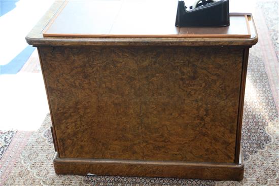 A Victorian burr walnut partners pedestal desk, by Holland & Sons, W.6ft